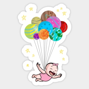 Space Travel Happy Flying Baby Balloon Planets Sticker